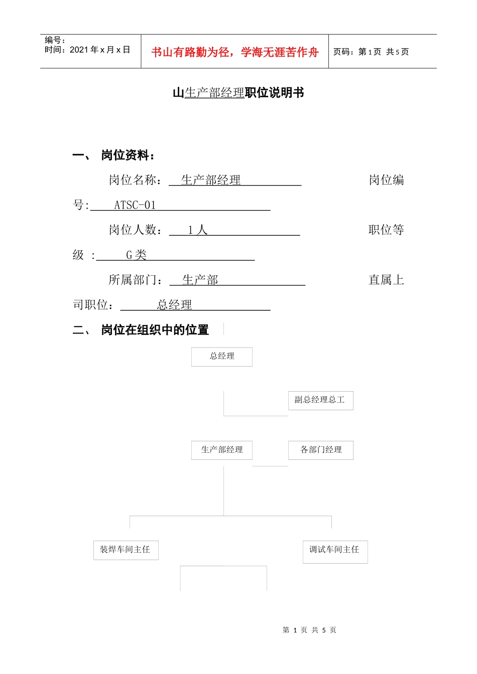 山生产部经理职位说明书_第1页