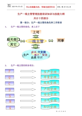 生产_线主管管理技能培训知识与技能总结
