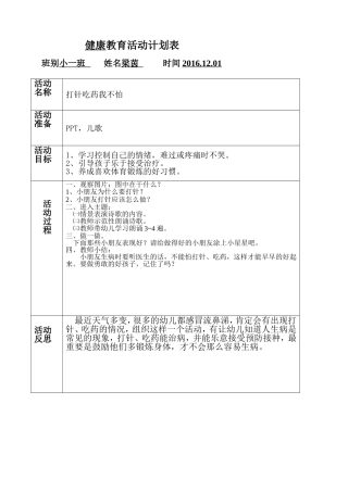2015学年上学期小一班梁茵健康教育活动1