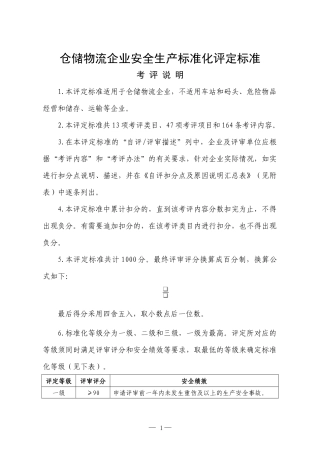 仓储物流企业安全生产标准化评定参考标准