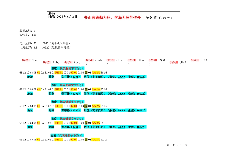 IEC103规约-标准测试报文及解析_第1页