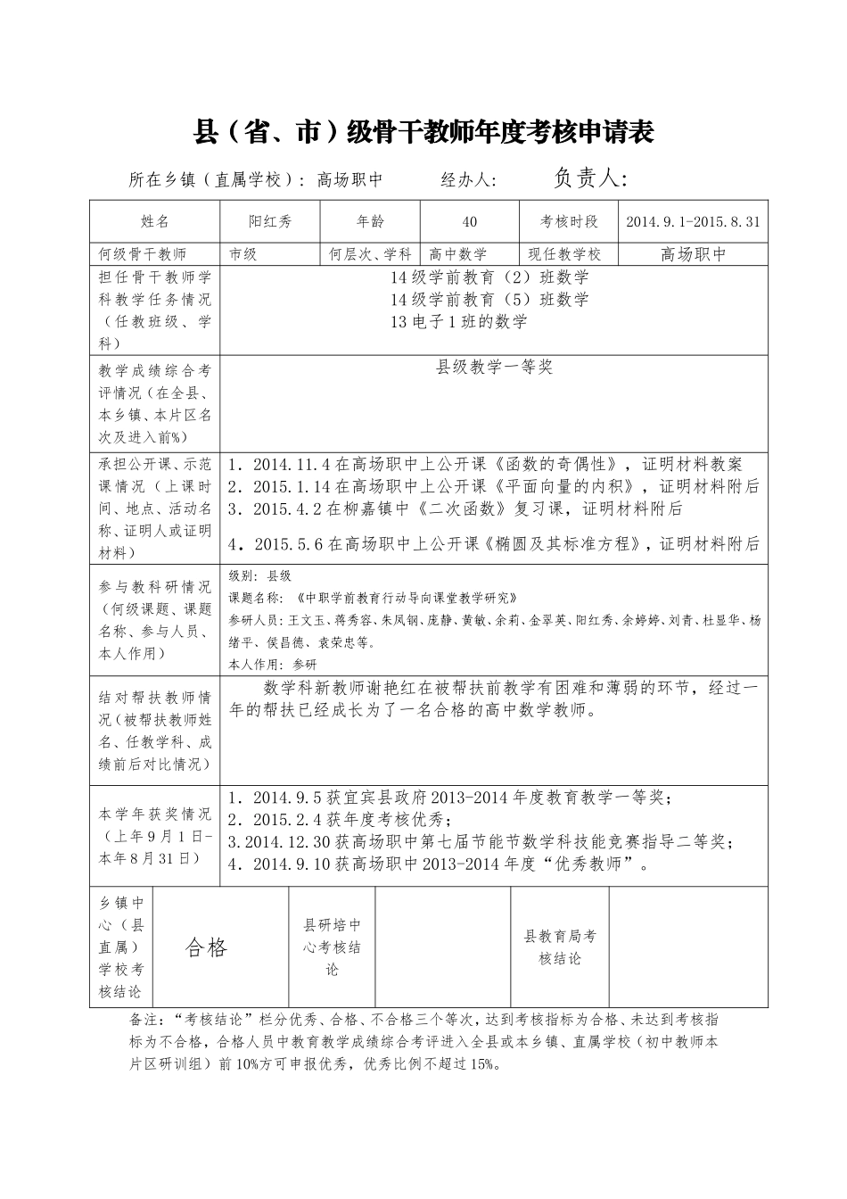 县（省、市）级骨干教师年度考核申请表_第1页