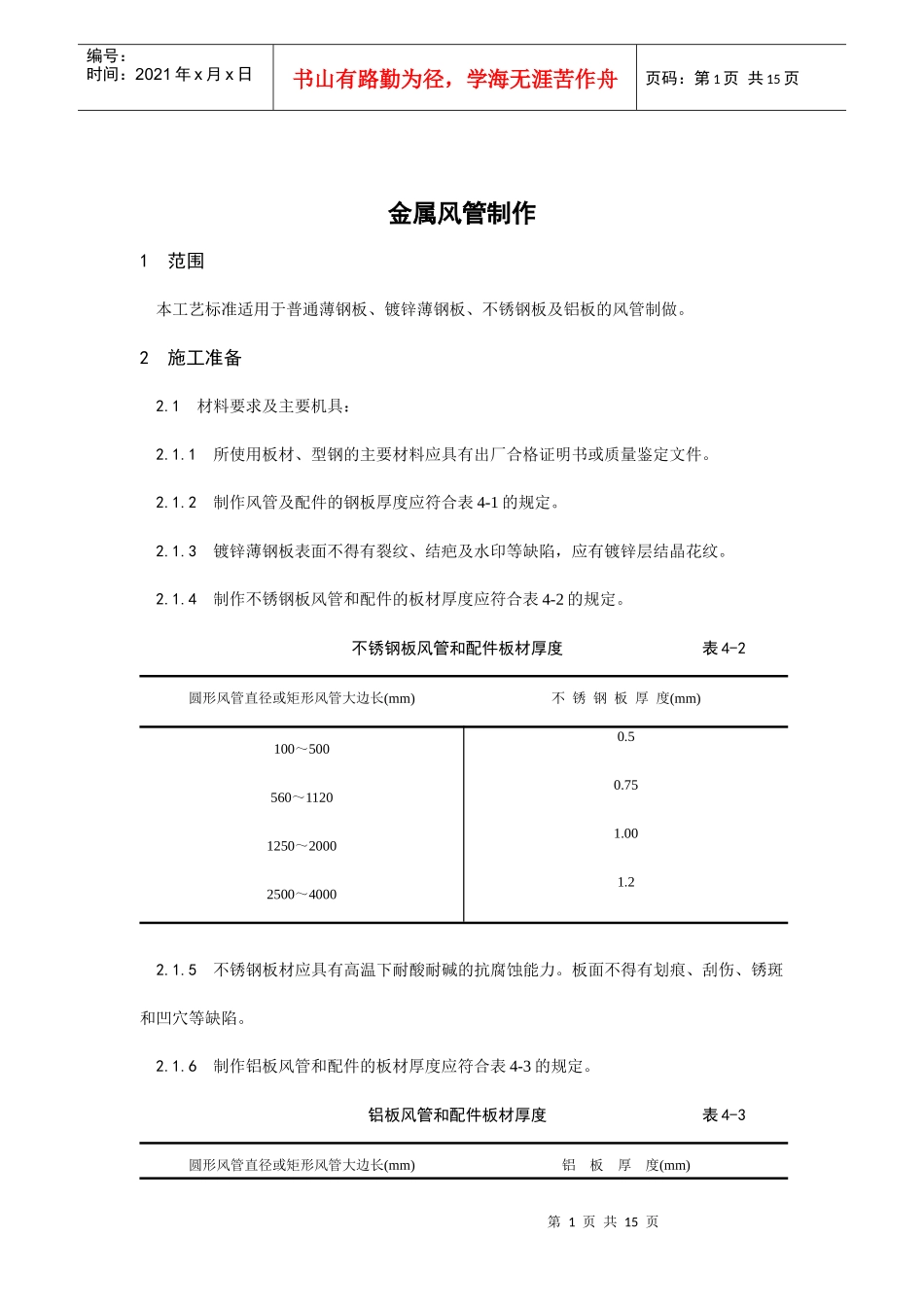 金属风管制作施工工艺_第1页