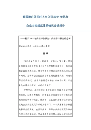 我国境内外同时上市公司XX年执行内控规范情况分析报告