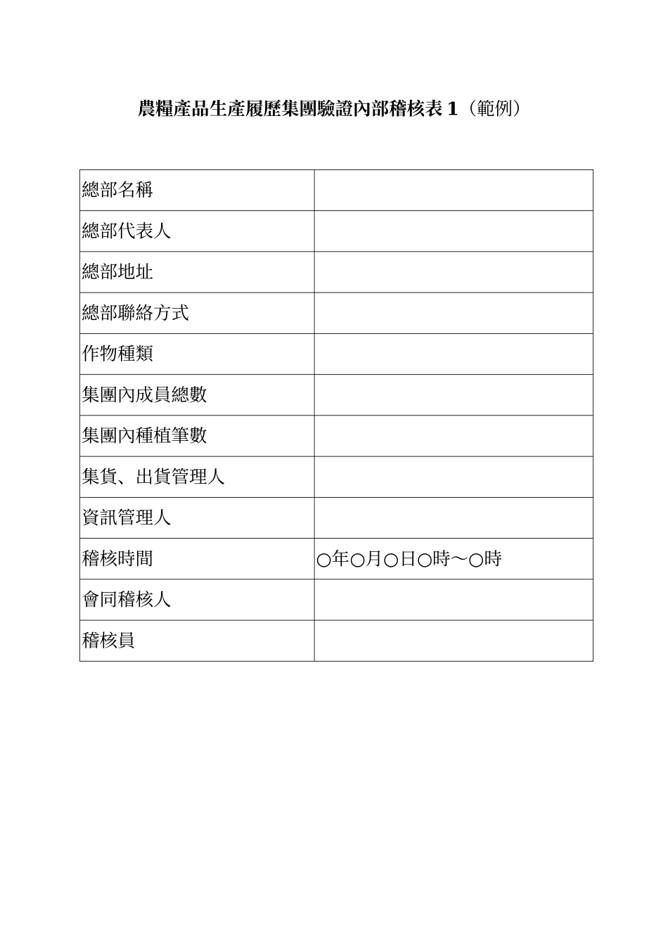 农粮产品生产履历集团验证内部稽核表1(范例)_第1页