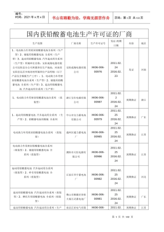 国内获铅酸蓄电池生产许可证的厂商