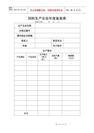 饲料生产企业年度备案表