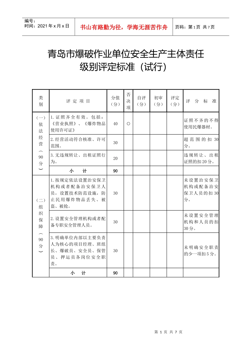 青岛市生产经营单位安全生产级别评定标准_第1页