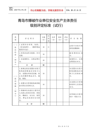 青岛市生产经营单位安全生产级别评定标准