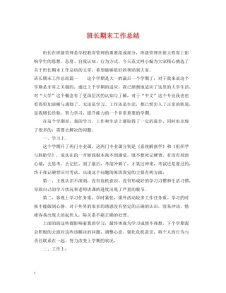 班长期末工作总结2