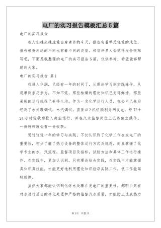 电厂的实习报告模板汇总5篇