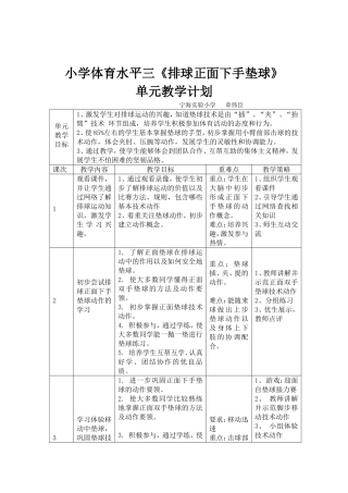 小学体育水平三排球正面下手垫球教学单元计划---章伟臣