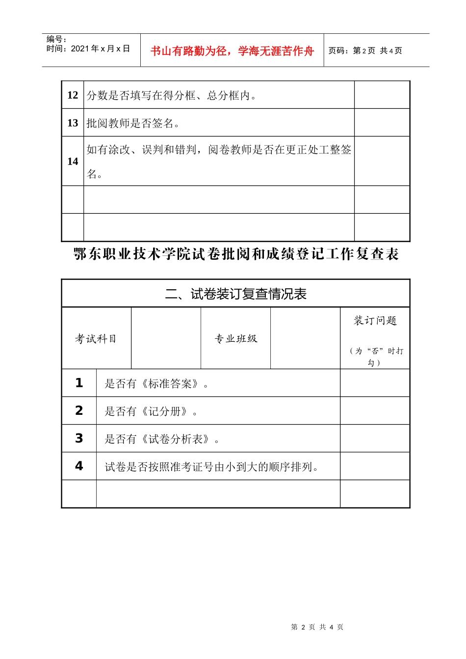 鄂东职业技术学院试卷批阅和成绩登记工作规范_第2页