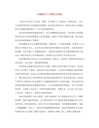 公司新员工个人培训工作总结