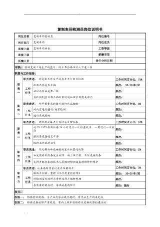 河北纪元光电公司生产部复制车间检测员岗位说明书