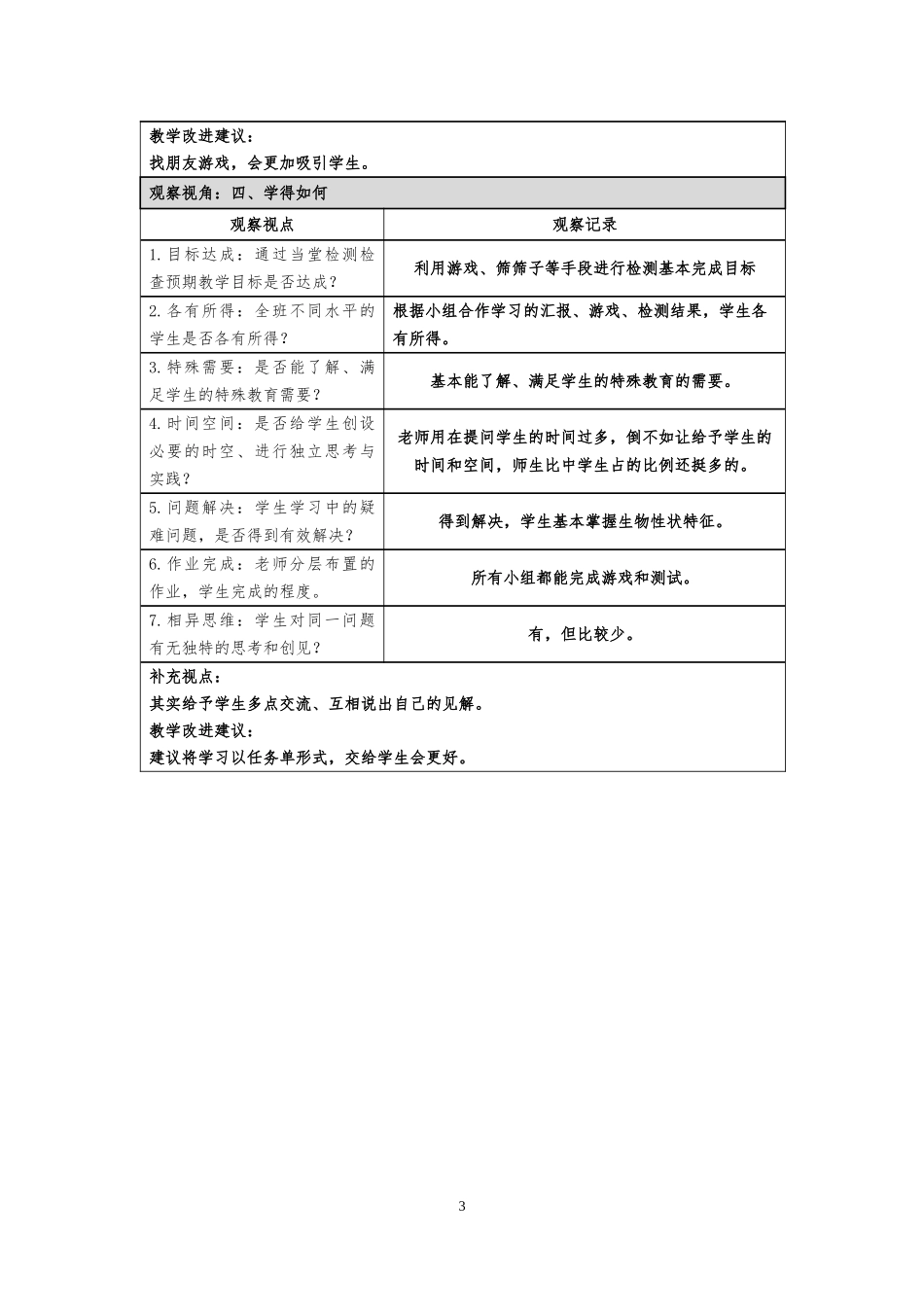 课堂记录单(执教相貌各异的我们)(记录者张秀香）_第3页