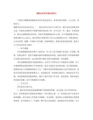 钢材业务员年度总结范文