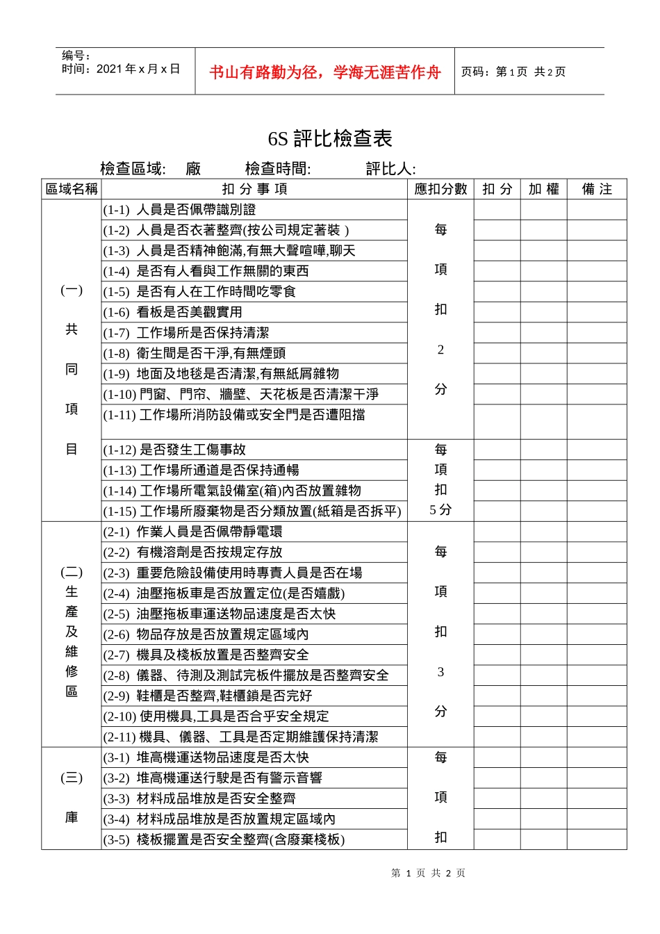 6s評比檢查表_第1页
