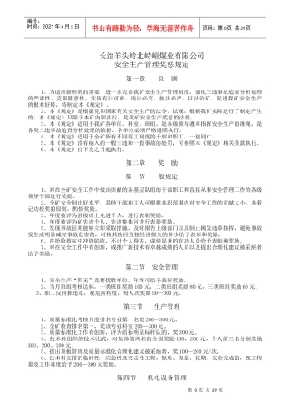 某煤业有限公司安全生产管理奖惩规定