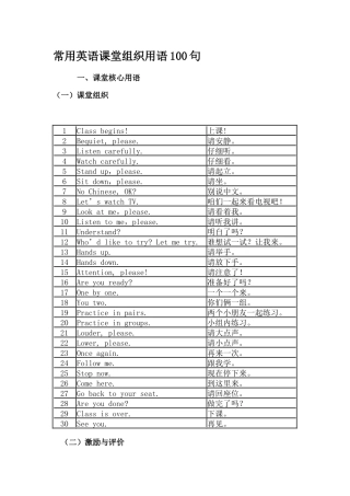 常用英语课堂组织用语100句