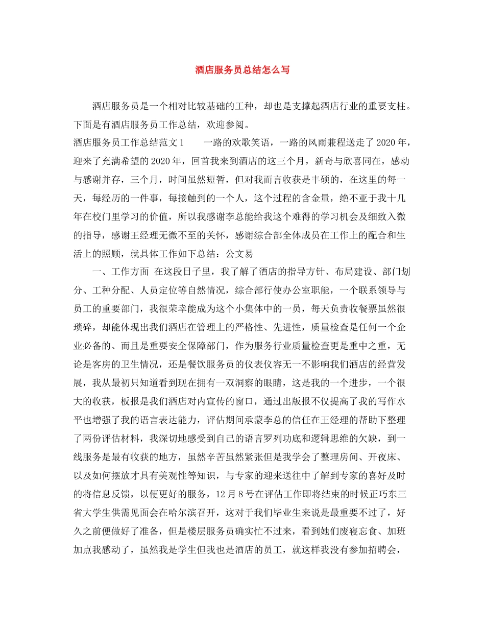 酒店服务员总结怎么写_第1页