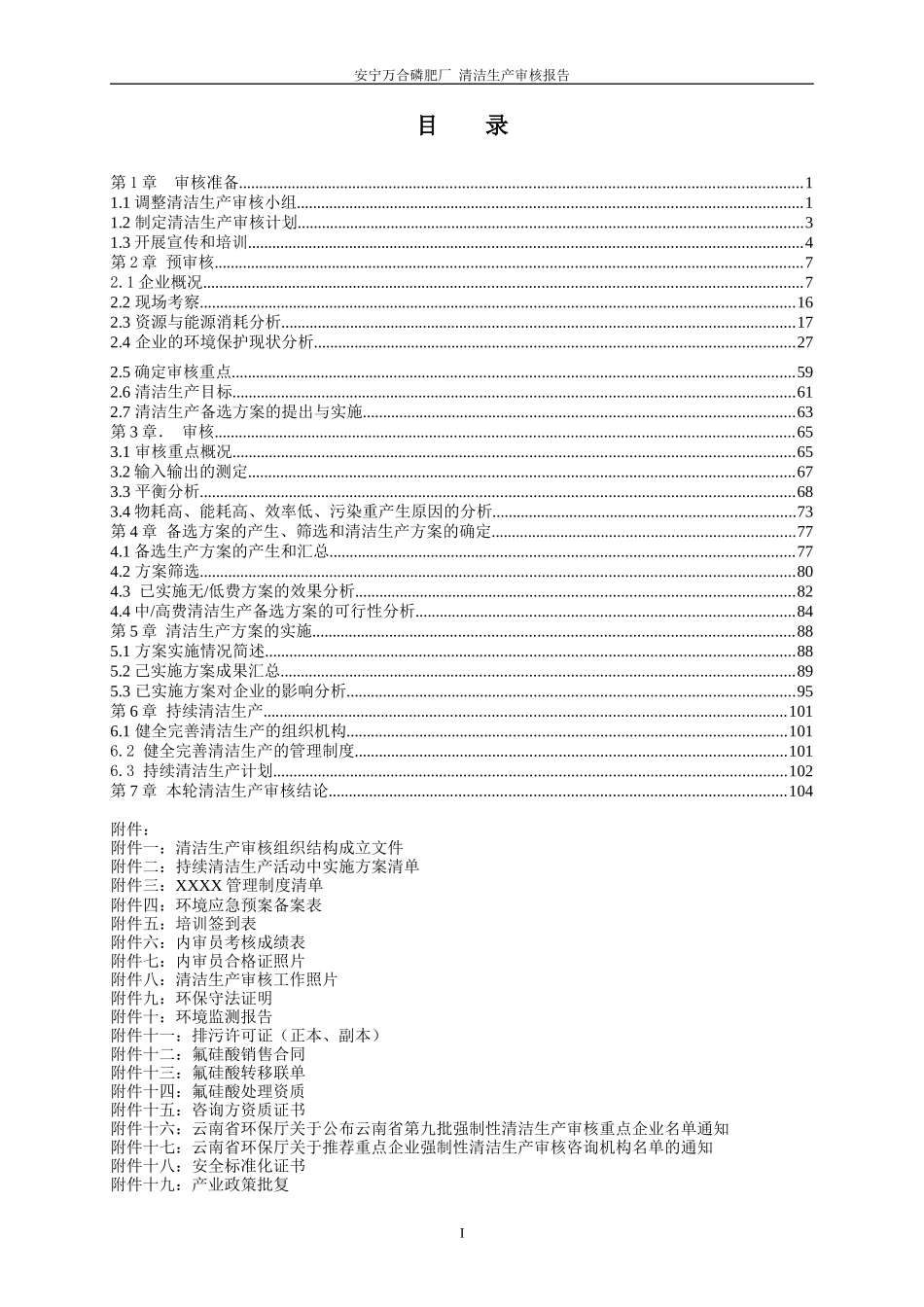 XXX磷肥厂青之清洁生产审核报告_第1页