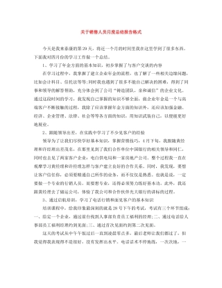 关于销售人员月度总结报告格式