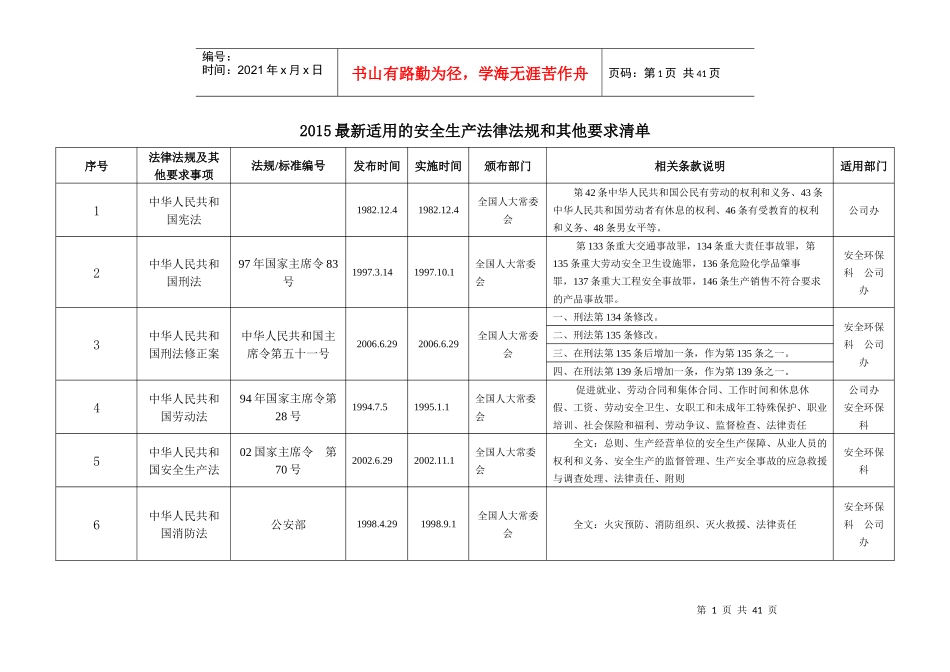 XXXX最新适用的安全生产法律法规和其他要求清单_第1页