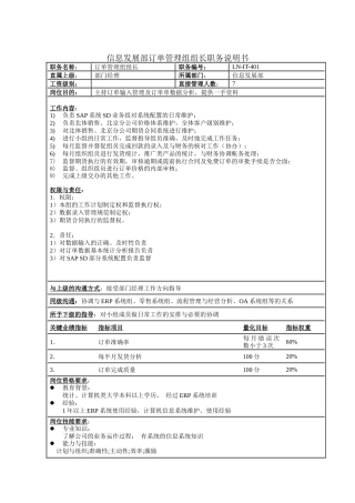 信息发展部订单管理组组长职务说明书