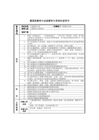 恒丰纸业集团监察审计处监察审计员岗位说明书