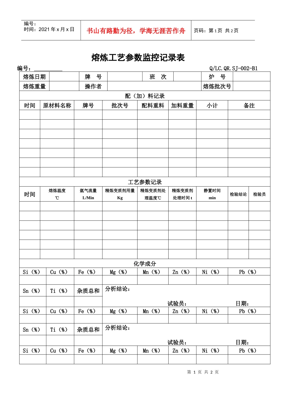 熔炼工艺参数监控记录表-B1_第1页