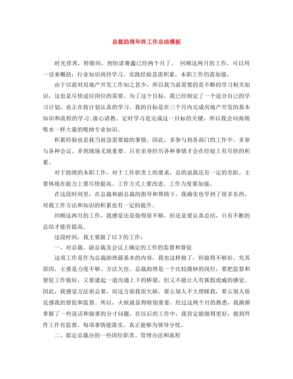 总裁助理年终工作总结模板 _第1页
