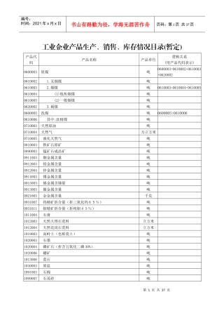 工业企业产品生产、销售、库存情况目录(暂定)