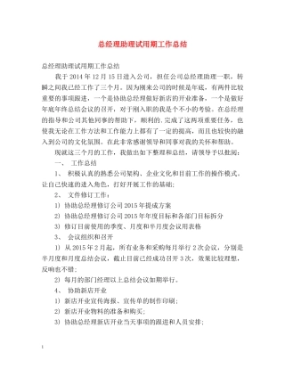 总经理助理试用期工作总结 