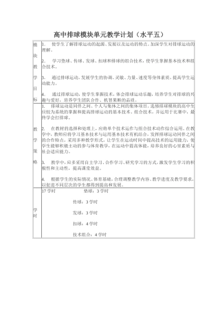 高中排球模块单元教学计划