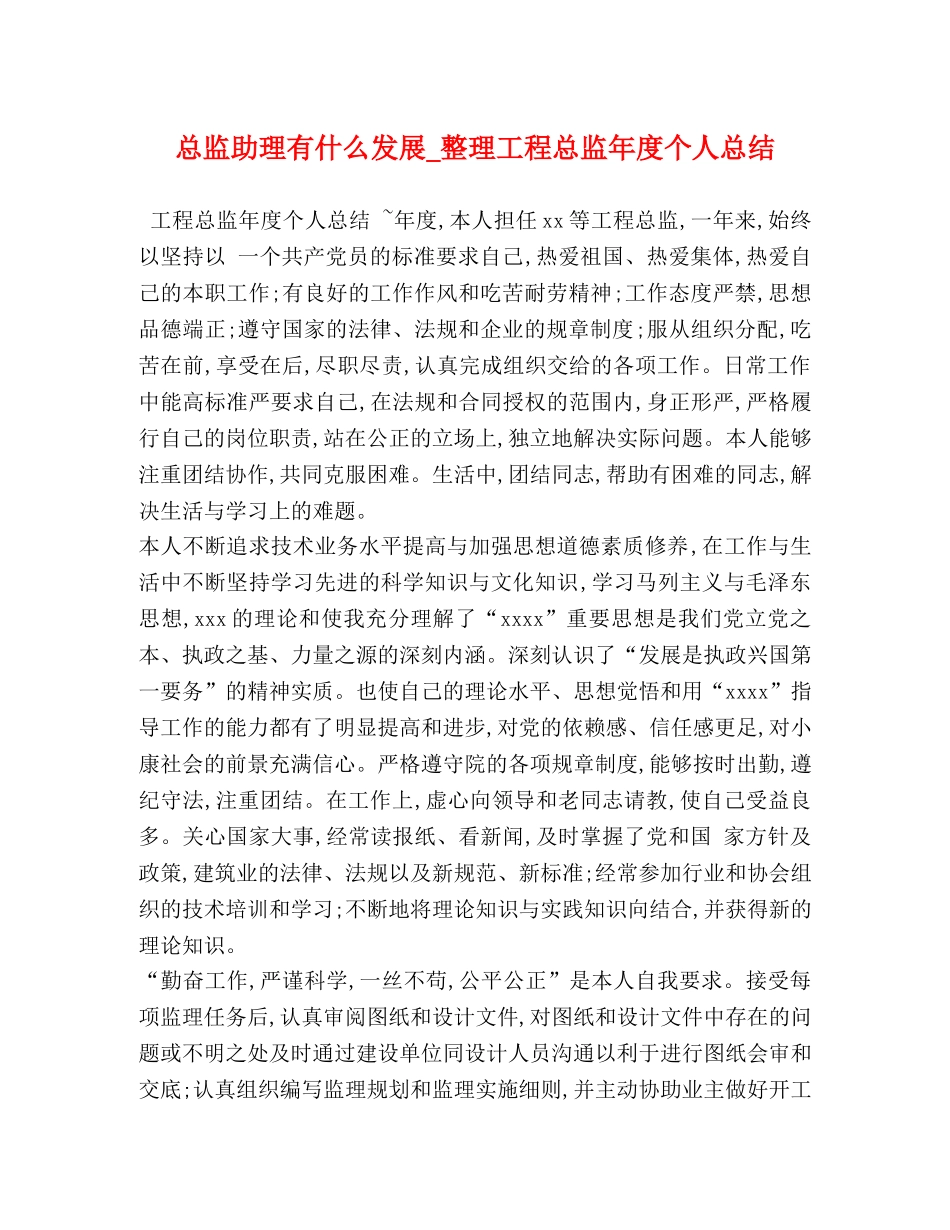 总监助理有什么发展_整理工程总监年度个人总结 _第1页