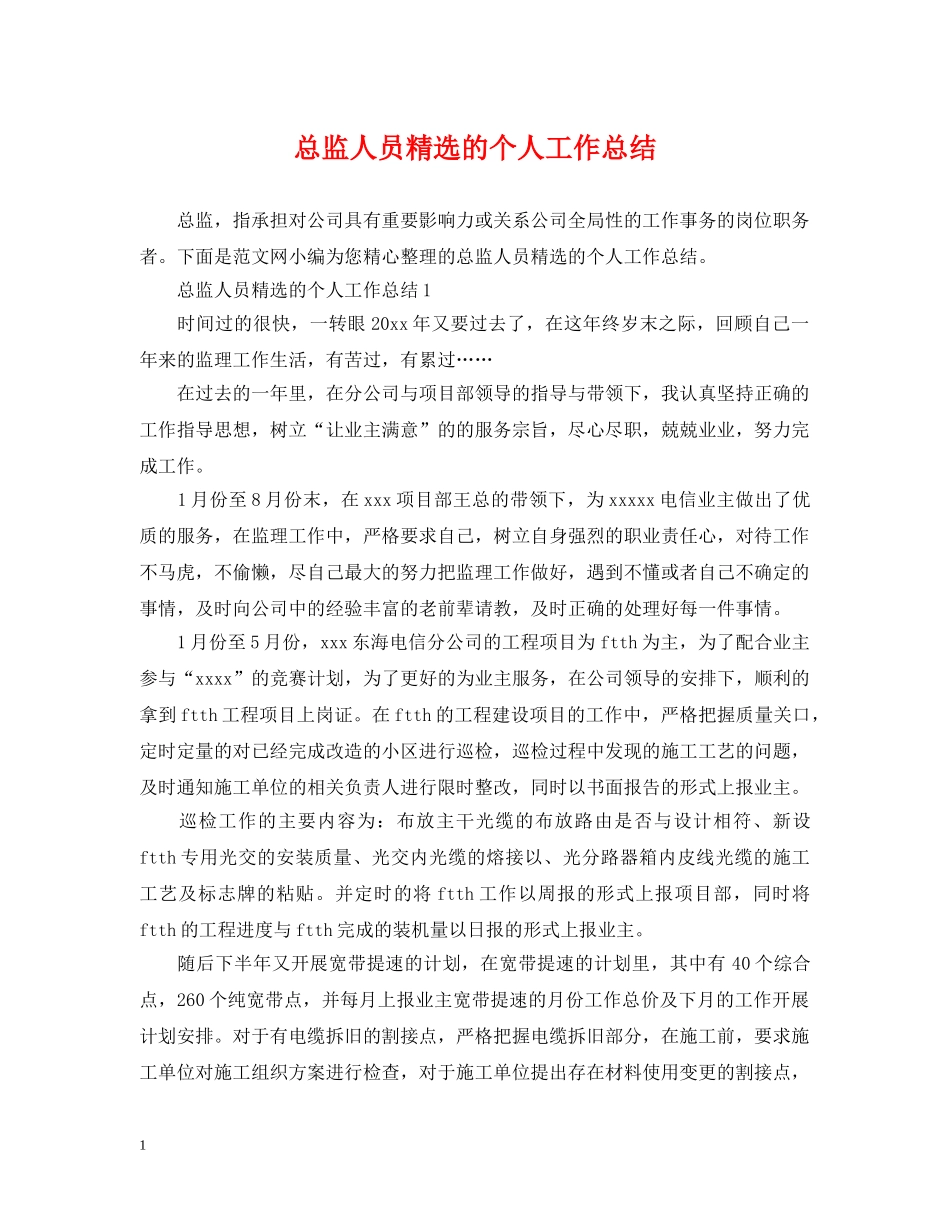 总监人员精选的个人工作总结 _第1页