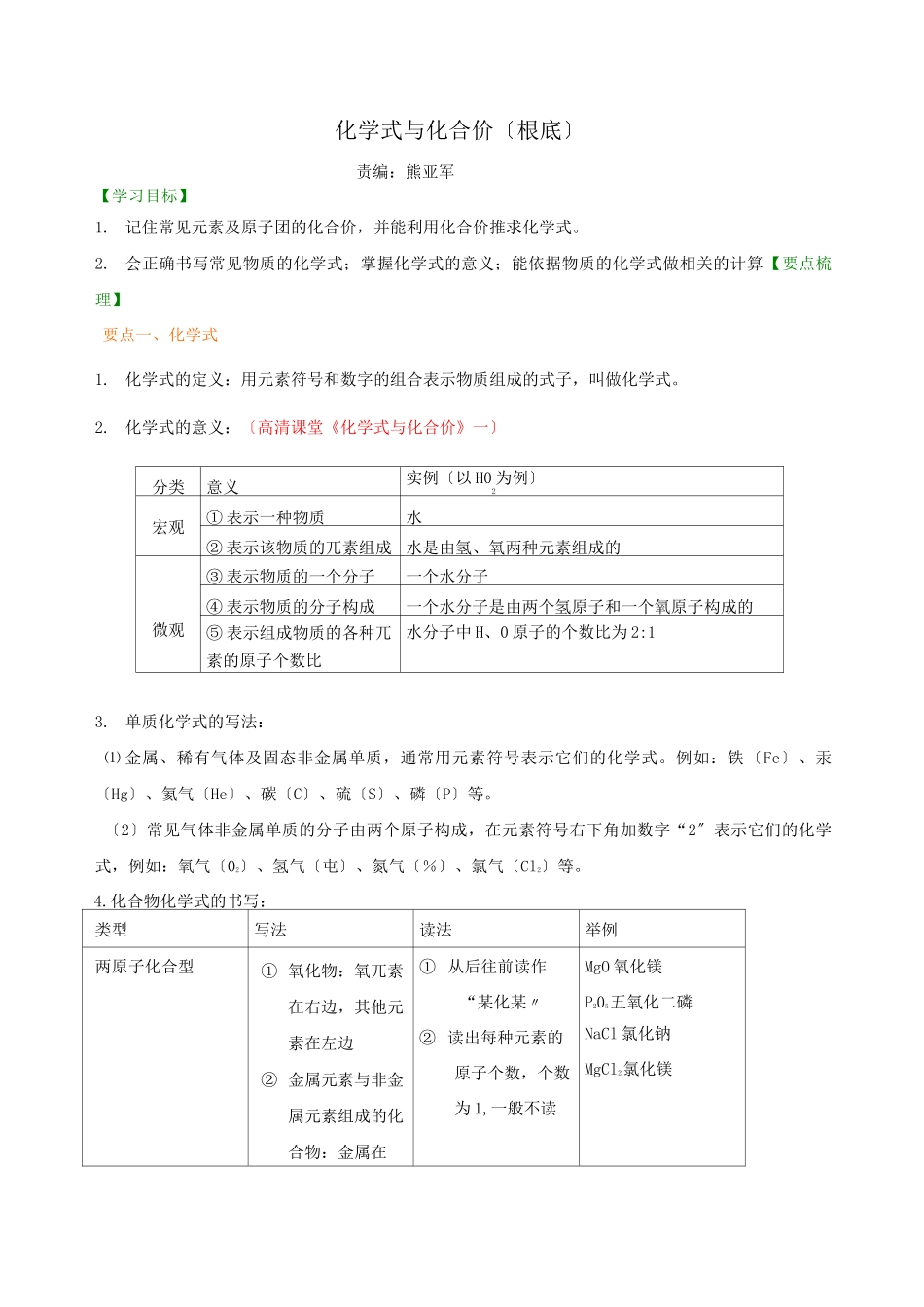 化学式与化合价(基础) 知识讲解_第1页