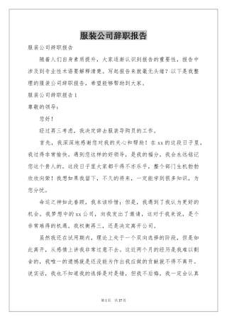 服装公司辞职报告