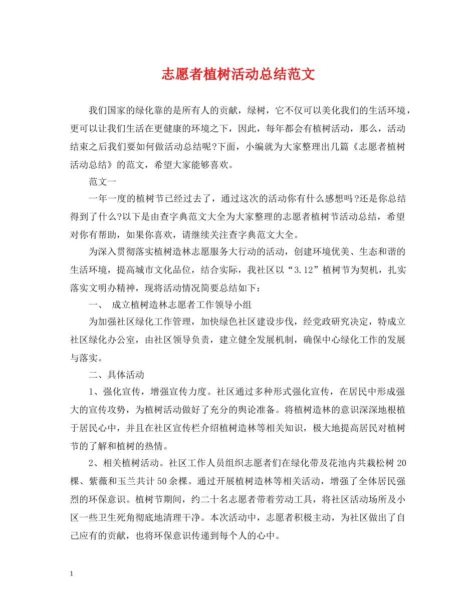 志愿者植树活动总结范文 _第1页