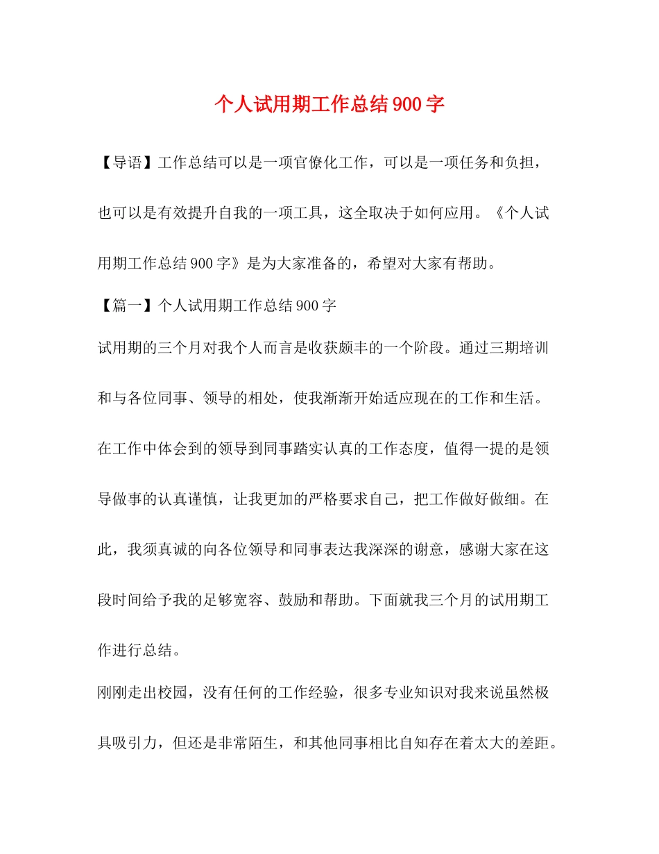个人试用期工作总结900字_第1页