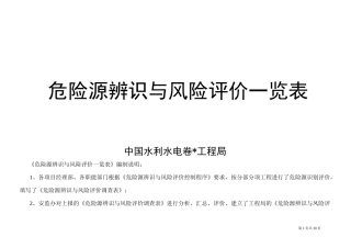 水利水电工程危险源辨识与风险评价一览表