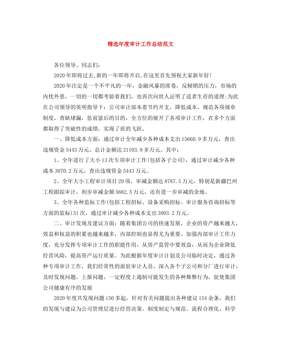 精选年度审计工作总结范文_第1页