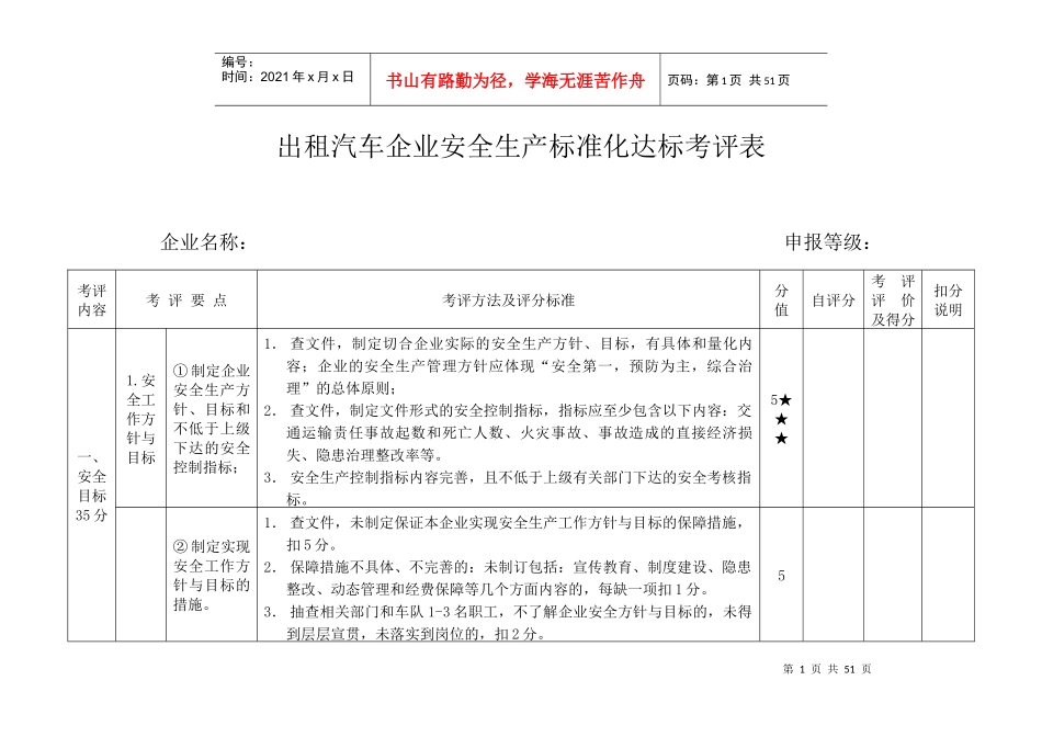 出租车企业安全生产标准化达标自评表(申报用)_第1页
