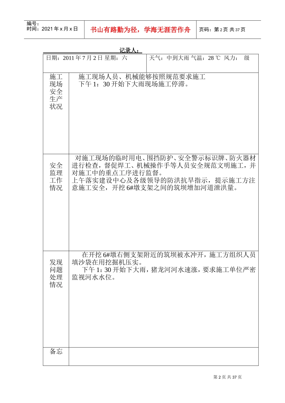 安全监理日志范本(DOC32页)_第2页