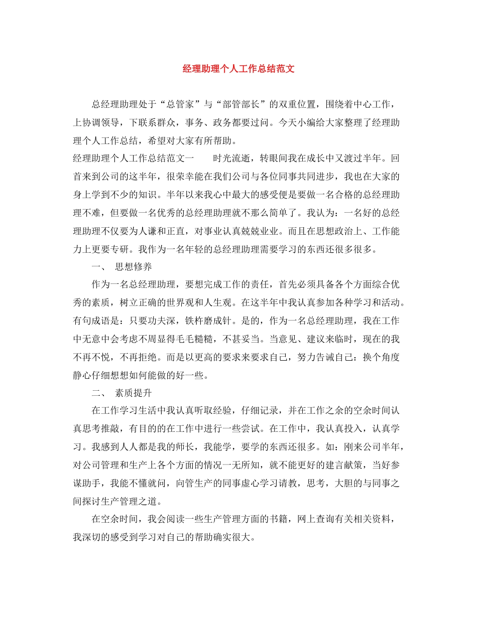 经理助理个人工作总结范文_第1页