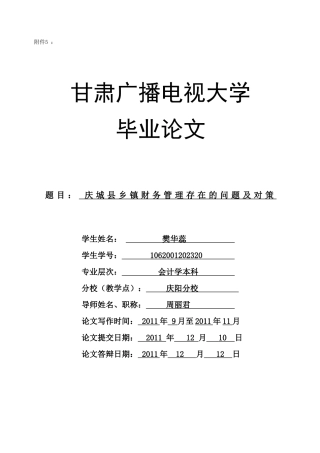 庆城县乡镇财务管理存在的问题及对策