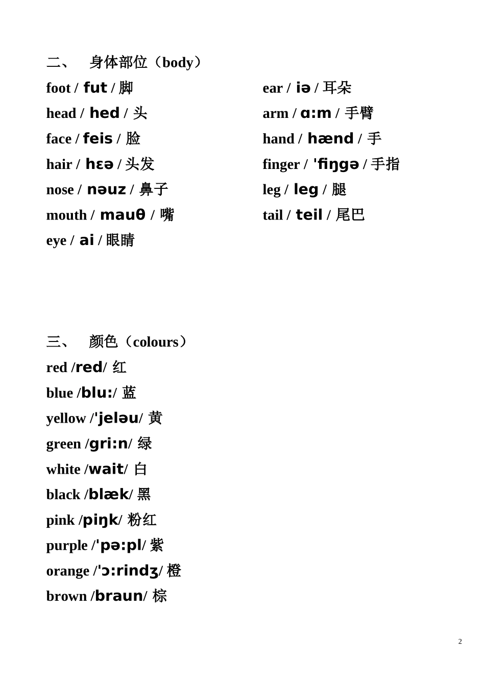 小学英语单词分类表(带音标)_第2页