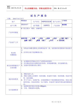 某木业工艺公司试生产报告
