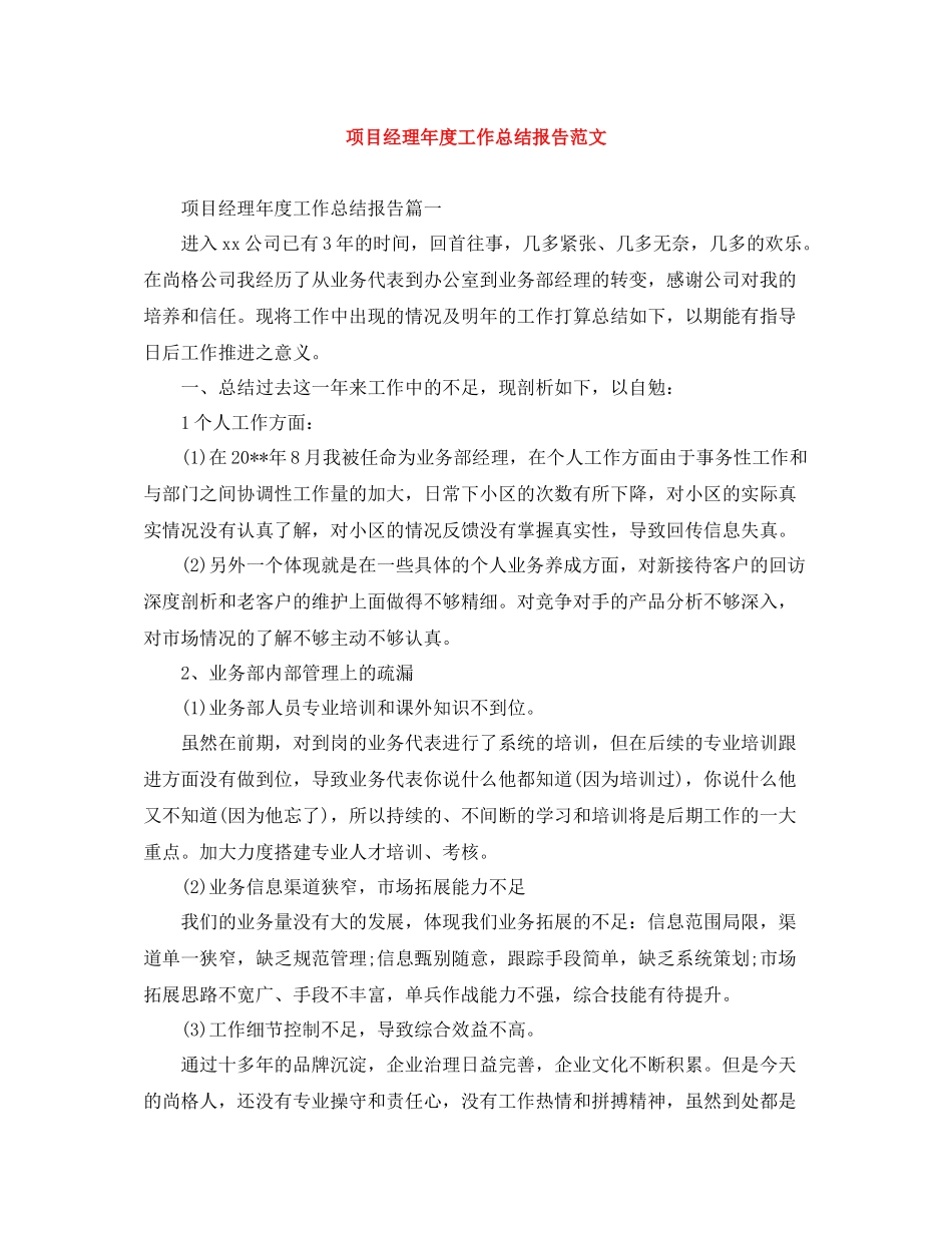 项目经理年度工作总结报告范文_第1页